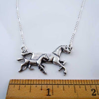 small mare and foal bar style necklace sterling silver 