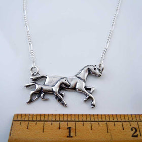 Small Mare and Foal Bar Style Necklace Sterling Silver OOAK