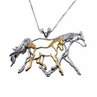 mare and foal necklace sterling silver 14k gold