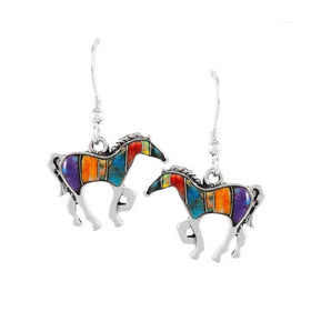 Multicolored Inlay Horse Earrings