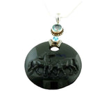 Carved Onyx Horses Pendant Necklace