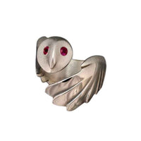 Owl Ring Sterling Silver with Gemstone Eyes 