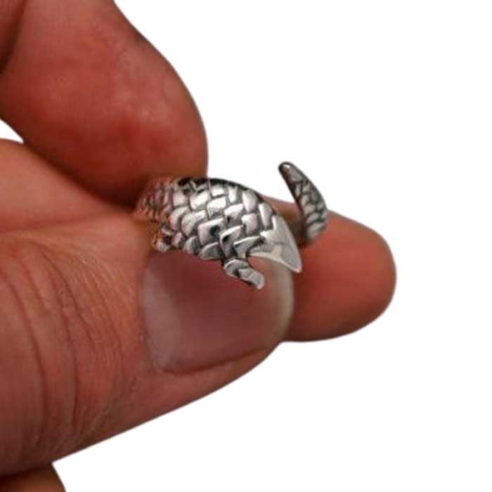 Pangolin Scaly Anteater Ring Sterling Silver - head and tail view