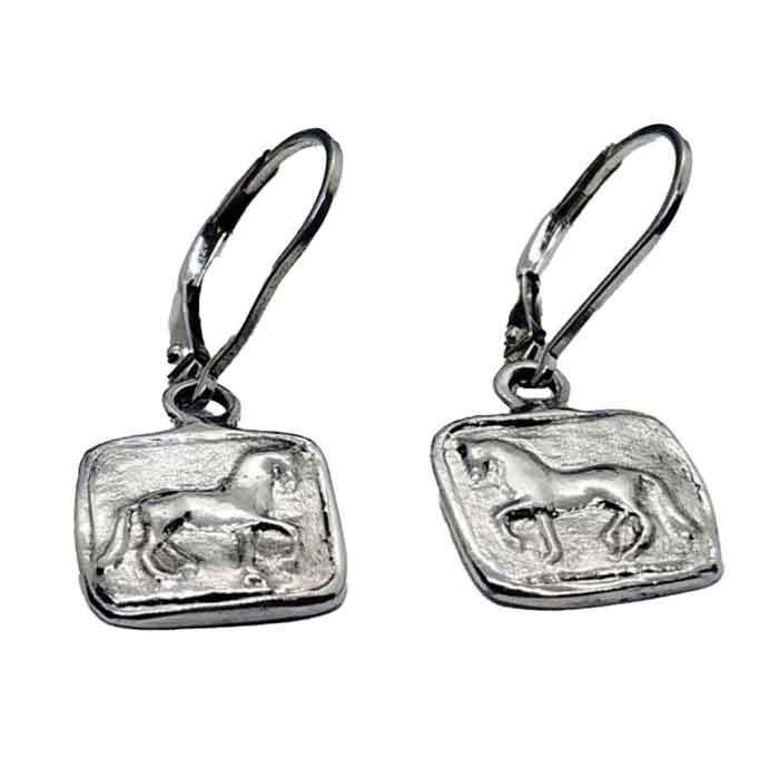 piaffe dressage horse earrings dangle lever backs square