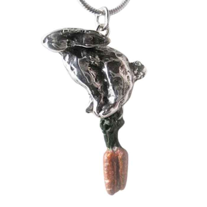 Bunny Rabbit with Bunch of Carrots Necklace -sterling silver