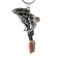 Bunny Rabbit with Bunch of Carrots Necklace -sterling silver