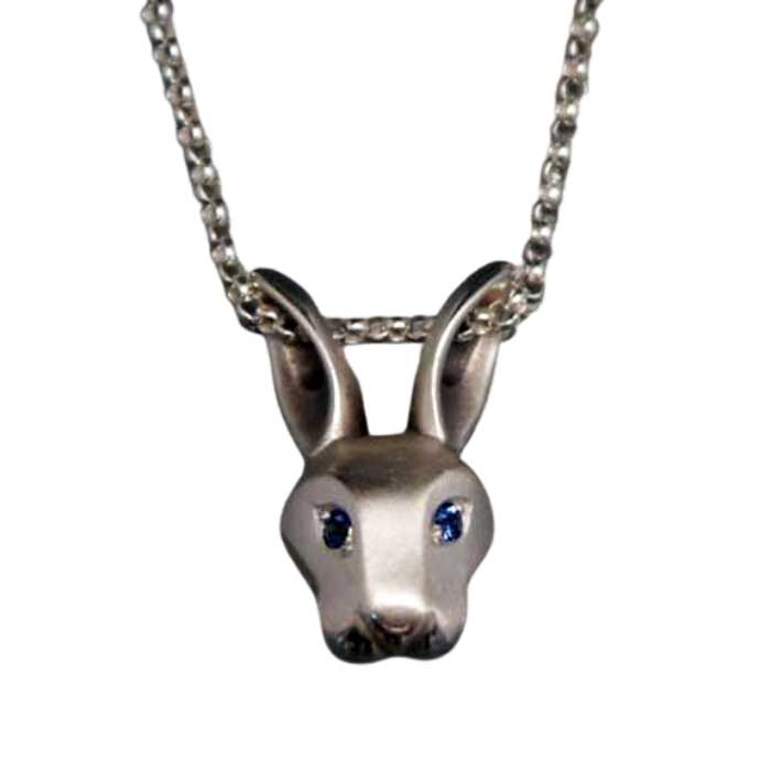 Jackrabbit Pendant Necklace sterling silver with blue sapphire eyes