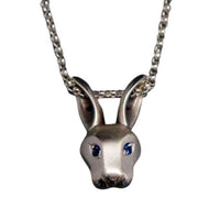 Jackrabbit Pendant Necklace sterling silver with blue sapphire eyes