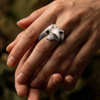 Raccoon ring sterling silver shown on hand