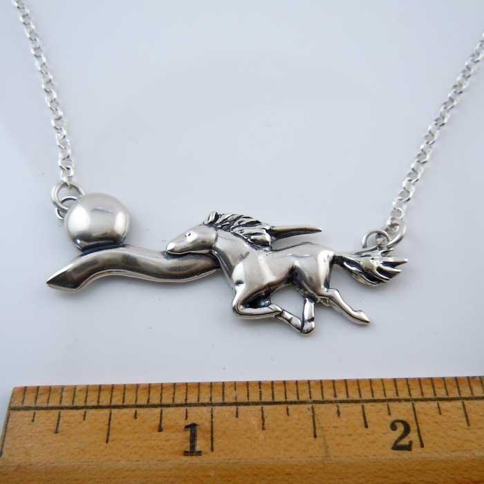measurement of racing the moon horse necklace in sterling silver 