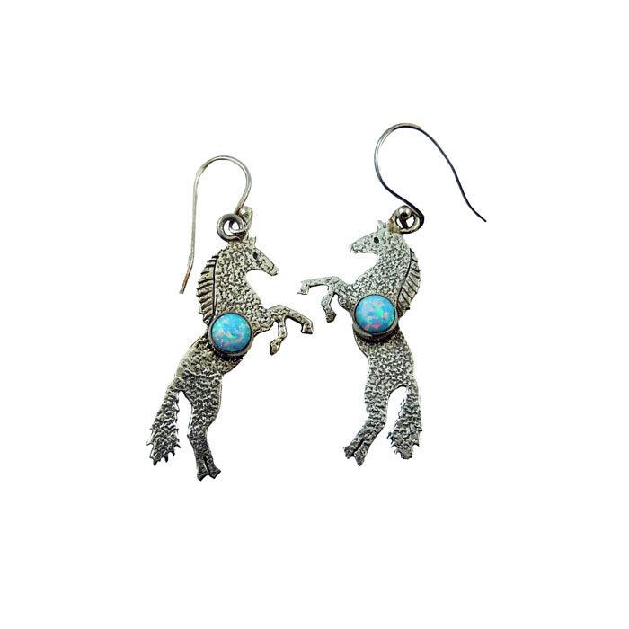 rearing stallion dangle earrings with Opal