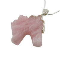 Rose Quartz Carved Horse Head Pendant Necklace with sterling silver bail