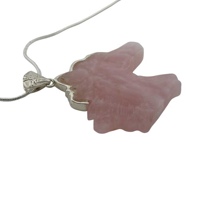 Rose Quartz Carved Horse Head Pendant Necklace with sterling silver bail
