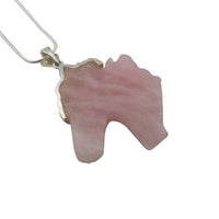 Rose Quartz Carved Horse Head Pendant Necklace with sterling silver bail back view