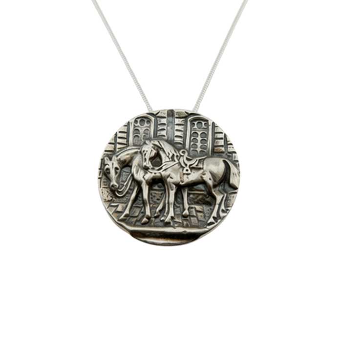 Pair of Saddled Horses Pendant and Pin Sterling Silver