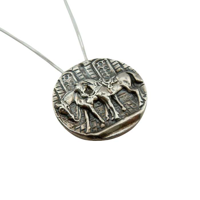Pair of Saddled Horses Pendant and Pin Sterling Silver