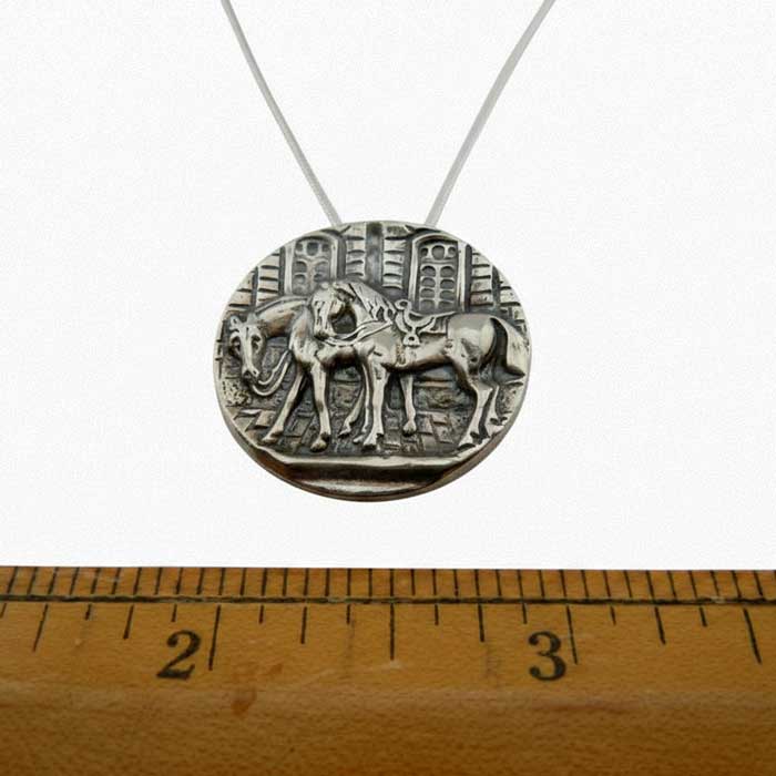 Pair of Saddled Horses Pendant and Pin Sterling Silver size