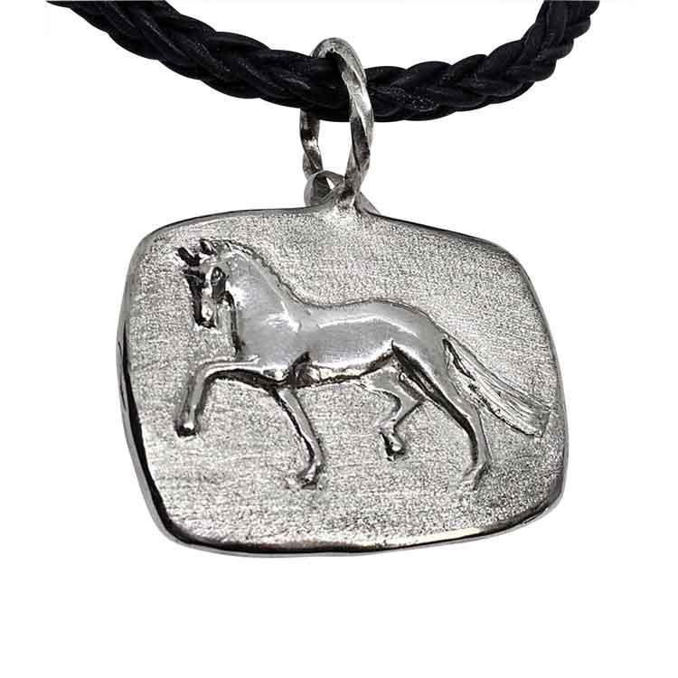 Fancy Trotting Horse Pendant Necklace Sterling Silver