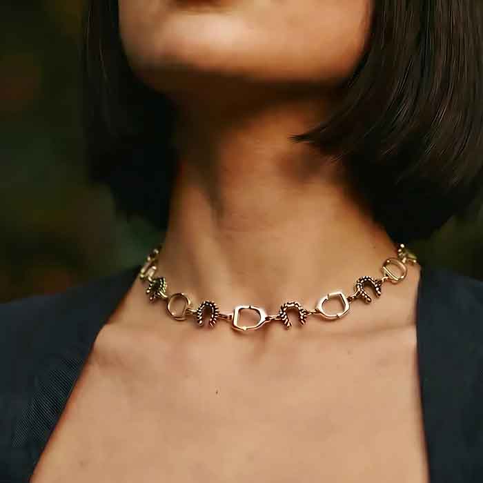 Sterling Silver Horseshoe and Stirrup Choker Necklace  on model
