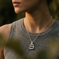 Stirrup Jumper Necklace Sterling Silver  shown on horse lover