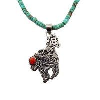 Storyteller Horse Necklace Sterling Silver on Turquoise Heishi Necklace