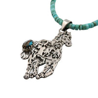 Storyteller horse pendant in sterling silver on turquoise necklace