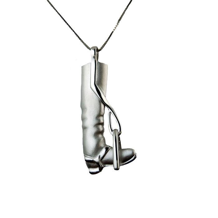 tall english riding boot pendant necklace sterling silver 