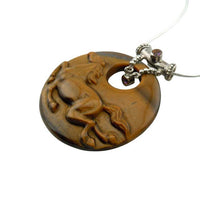 Tiger Eye Carved Carefree  Horse Pendant Necklacec set with citrine stones