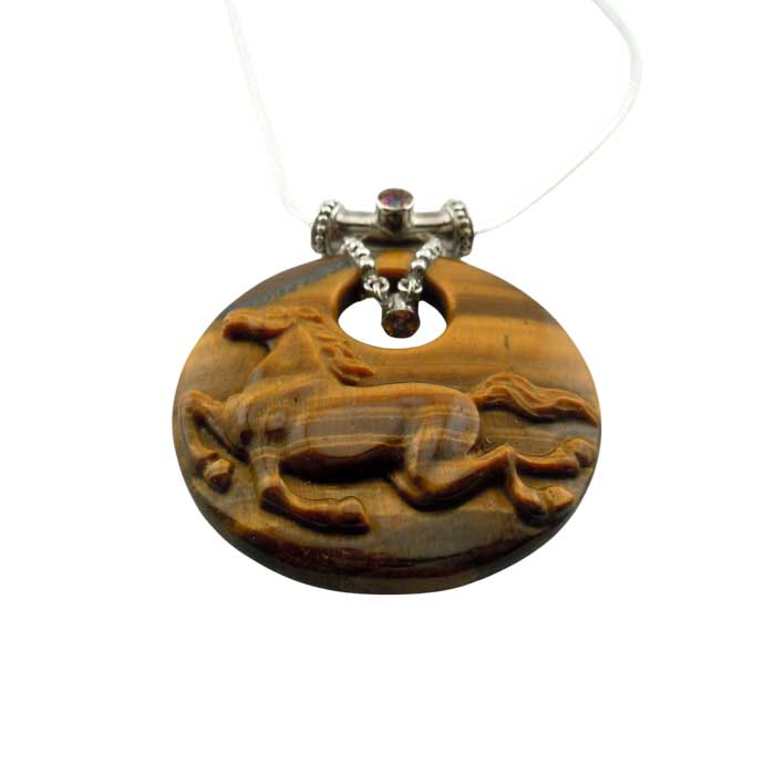 Tiger Eye Carved Carefree  Horse Pendant Necklace