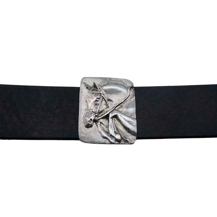 Sterling Silver Jumping Horse on Leather Bracelet
