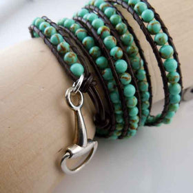 Turquoise Five Wrap Bracelet with Sterling Silver Charm