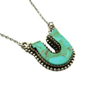 Turquoise Horseshoe Pendant Necklace set in Sterling Silver