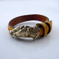Vintage Vermeil Two Horse Head Clasp on Leather Bracelet