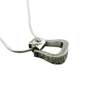 Western Stirrup Pendant Necklace Sterling Silver with turquoise accent side view showing detailing