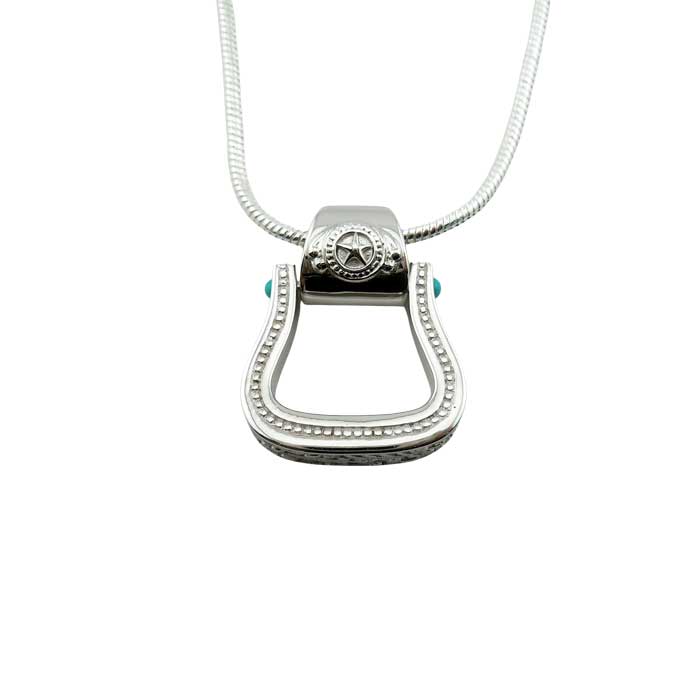 Western Stirrup Pendant Necklace Sterling Silver with turquoise accent 
