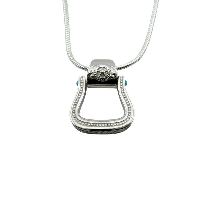 Western Stirrup Pendant Necklace Sterling Silver with turquoise accent