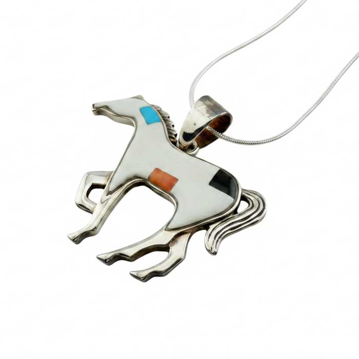 che Inlay Horse Pendant Necklace