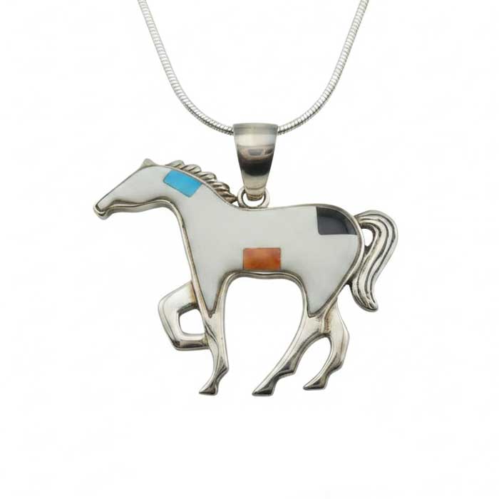 che Inlay Horse Pendant Necklace
