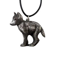 Gray Wolf Puppy Pendant Necklace in Pewter 