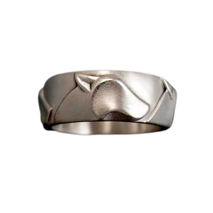 Wolf Head Band Ring in Sterling Silver -