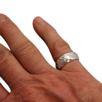 Wolf Head Band Ring in Sterling Silver on hand