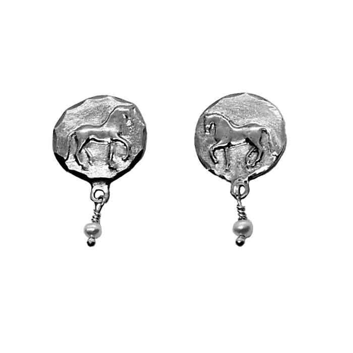 Piaffe Dressage Horse Stud Earrings with Pearl Drop sterling silver 