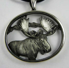 Moose Pendant Necklace Sterling Silver