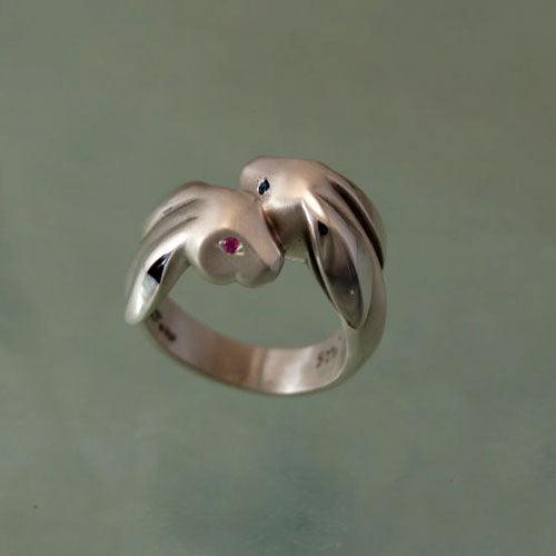 Lopp Earred Bunny Rabbit Ring Gemstone Eyes Sterling Silver - Jamies Horse Jewelry
