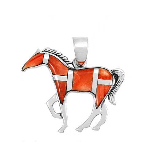 Chestnut Mare Inlay Horse Pendant Necklace