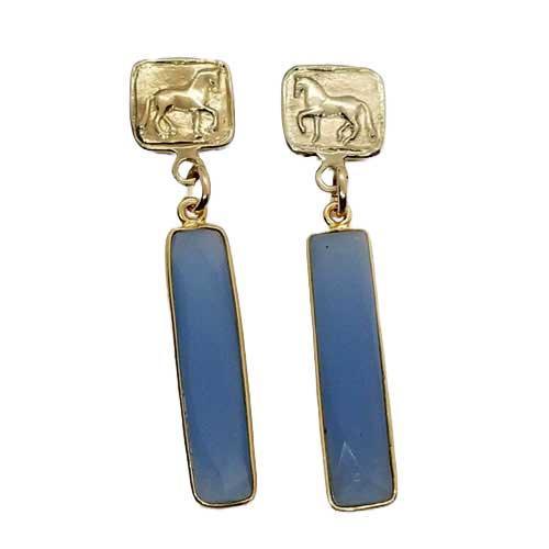 Piaffe Dressage Horse Earrings in Bronze with Gemstone Dangles - Jamies Horse Jewelry
