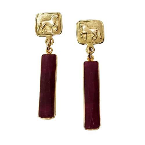 Piaffe Dressage Horse Earrings in Bronze with Gemstone Dangles - Jamies Horse Jewelry