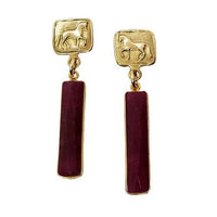 Piaffe Dressage Horse Earrings in Bronze with Gemstone Dangles - Jamies Horse Jewelry