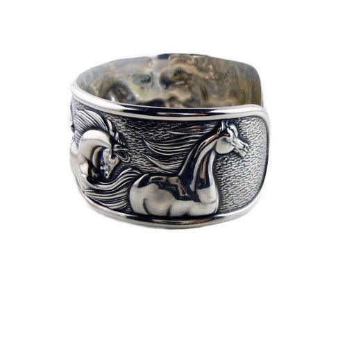 Wide Flowing Horses Cuff Bracelet - Jamies Horse Jewelry