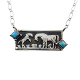 Foal and Mare Playing Bar Necklace Sterling Silver Turquoise